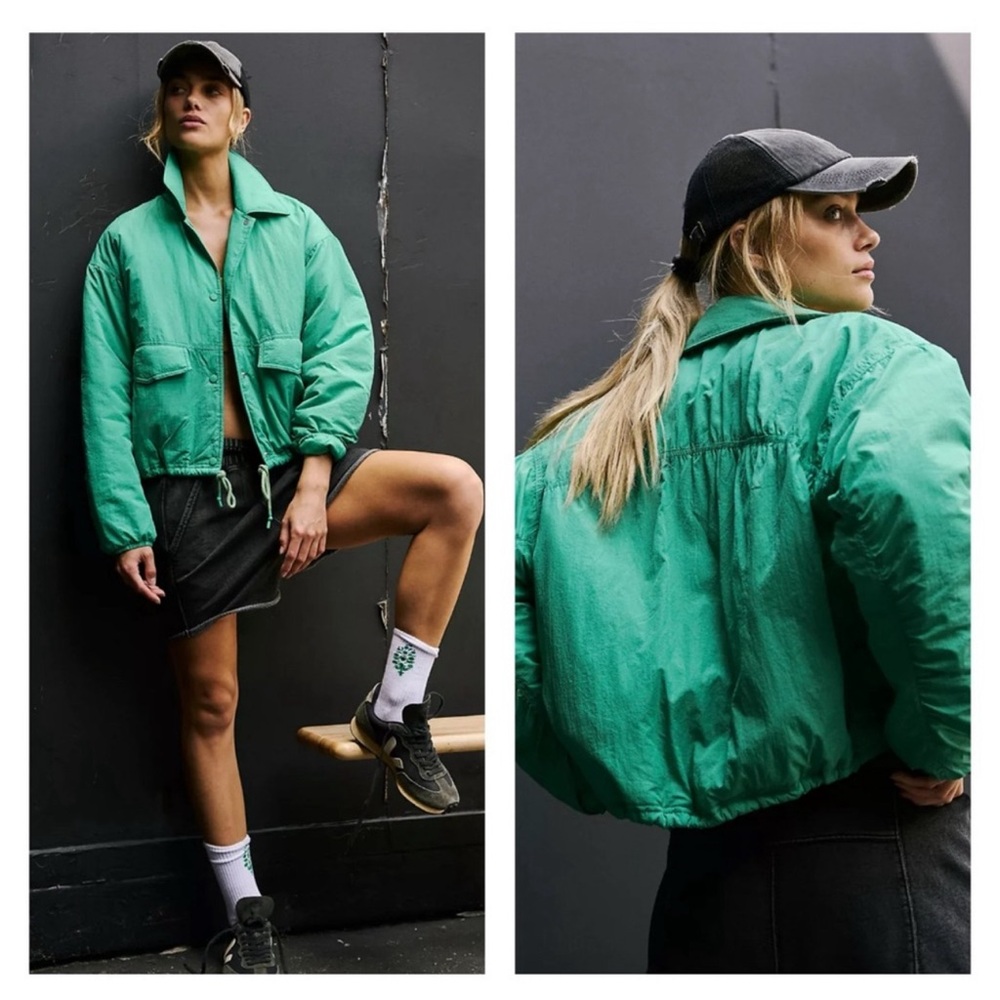 NWT Free People Movement Off the Bleachers Coaches Jacket S Green